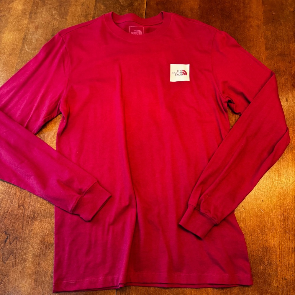 The North Face Shirt Mens S Red Long Sleeve Box Logo Graphic Tee Activewear